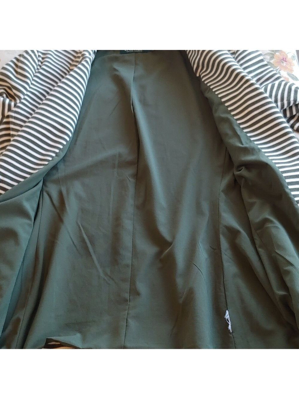 LAUREN Ralph Lauren Olive & Cream Striped Women's Blazer size Medium - Picture 16 of 17